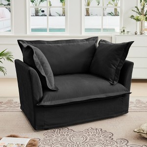 Chenille Slipcovered Armchair, Deep Seat Single Sofa with Removable Cover, 1 Back Cushion & 2 Oversized Pillows, 300lb Capacity - 1 of 4