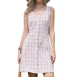 INSPIRE CHIC Women's Floral Casual Sleeveless Button Decor Square Neck A-Line Mini Dresses - 1 of 4