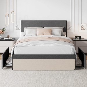 Full Size Upholstered Bed Frame with 2 Storage Drawers, High-Density Foam Headboard, Sturdy Steel Slats - 1 of 4