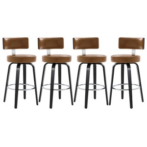 Bekrvio 26”/29” Swivel Bar Stools Set of 4,Faux Leather Upholstered with Back & Black Wood Frame,Modern Kitchen Island Stools for Kitchen Counter - 1 of 4