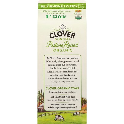 Clover Sonoma Fresh Organic Pastured Raised 1% Milk - 0.5gal