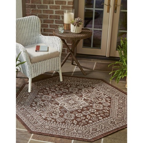 Unique Loom 5' 3 X 5' 3 Octagon Indoor/outdoor Aztec Brown Area Rug ...