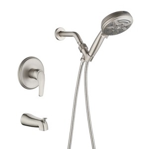 Cobbe Bathroom Shower Mixer Set with 9-Settings Hand Shower and Tub Spout Single Handle Wall Mounted Shower Kit Brushed Nickel Valve included - 1 of 4