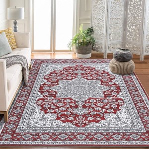 Area Rugs for Living Room, Machine Washable Low-Pile Carpet Rug for Bedroom, Vintage Floral Print Indoor Floor Rug Office Bedside Decor - 1 of 4