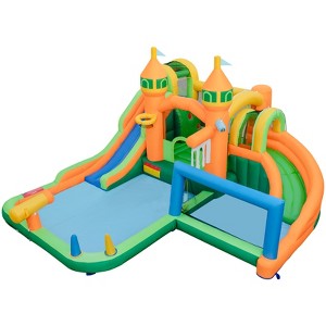 Tangkula Inflatable Water Slide 9 in 1 Bounce House w/Slides & Pools Climb Wall Soccer Gate & Ring Toss Game Water Park w/Carry Bag Without Blower - 1 of 4