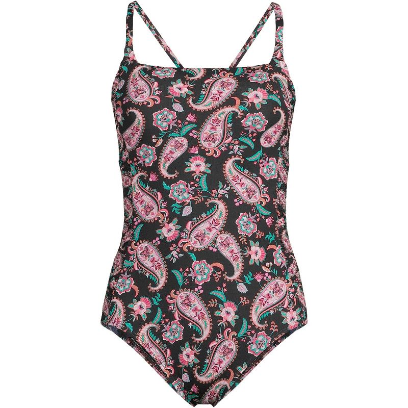 Lands' End Women's Chlorine Resistant Smocked Square Neck One Piece Swimsuit with Adjustable Straps, 3 of 7