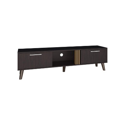 Vynxaria Modern 63" Wide TV Stand in Black Wengue and Light Oak with Two Pull-Down Cabinets and Cable Management