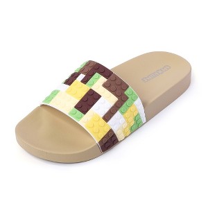 Womens Slides Open Toe Lego Embossed Pool Beach Sandals Comfort Shower Slippers for Women - 1 of 4