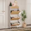 Shoe Cabinet, Shoe Storage with 3 Flip Doors, Natural Rattan Shoe Rack with Adjustable Shelf, 1 Drawer, Shoe Organizer Cabinet for Entryway - 3 of 4