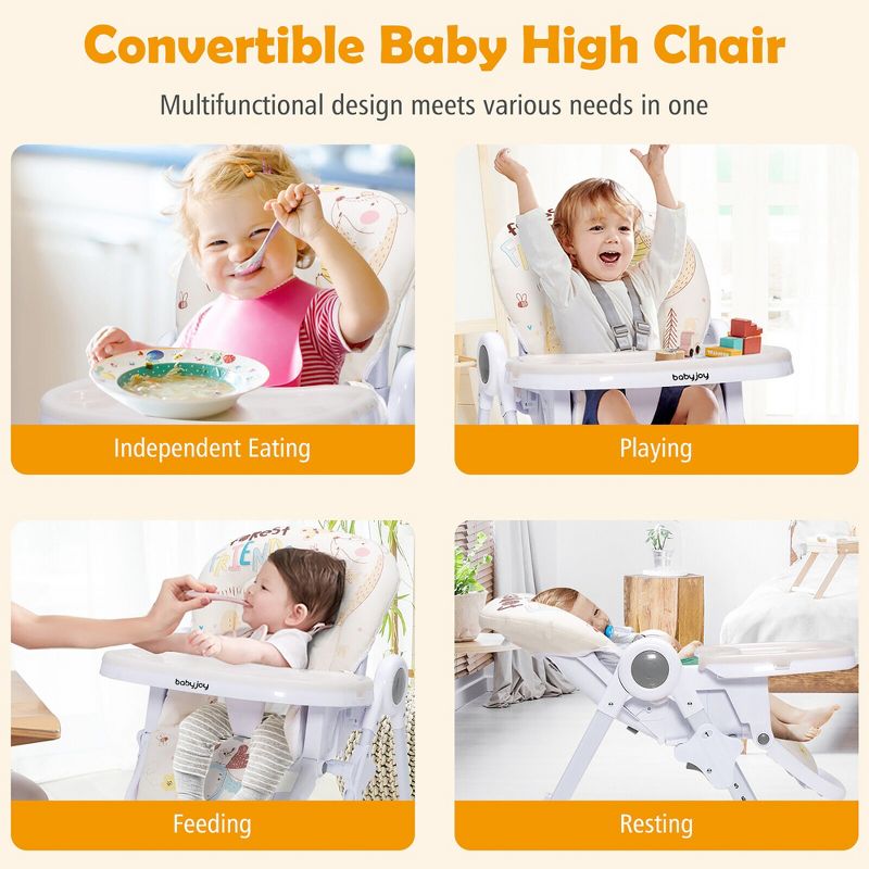 Costway Baby High Chair Folding Feeding Chair W/ Multiple Recline & Height Positions, 5 of 10