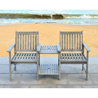 Gray Acacia Twin Seat Bench with Umbrella Table