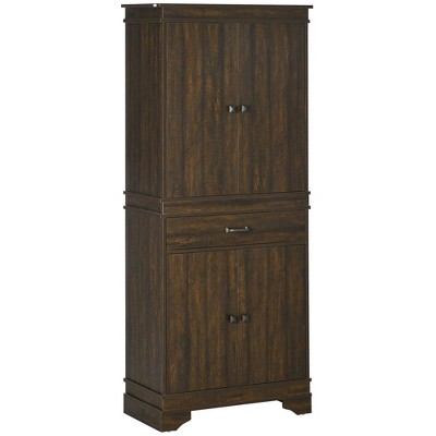 HOMCOM 72" Farmhouse Kitchen Pantry, 4-Door Rustic Storage Cabinet with Drawer and 3 Shelves, Walnut