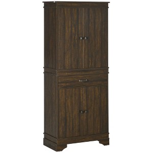 HOMCOM 72" Farmhouse Kitchen Pantry, 4-Door Rustic Storage Cabinet with Drawer and 3 Shelves, Walnut - 1 of 4