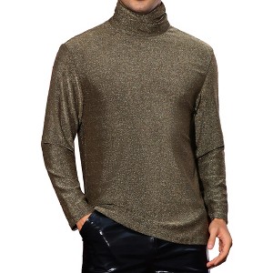 Lars Amadeus Men's Nightclub Shiny Party Glitter Long Sleeve Turtleneck T-Shirt - 1 of 4