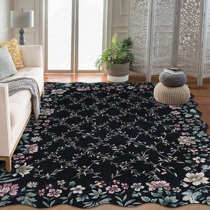 Floral Irregular Edge Carpet Indoor Non Slip Washable Boho Vintage Entry Rug Low Pile Throw Rugs for Entryway - 1 of 4