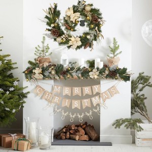 6ft Christmas Garland with Lights | Battery-Powered Pine Cone Garland w/Berries, Bows, Flowers & Ball Ornaments for Fireplace Mantle - 1 of 4