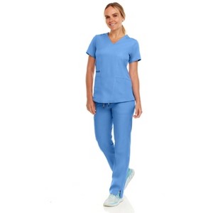 MediChic Women's V-Neck Scrub Set Straight Leg Six Pocket Cargo Scrub Pants with 4-Way Stretch Scrubs Sets - 1 of 4