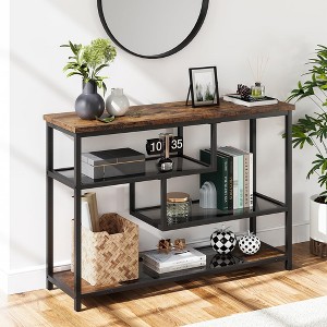 Garvee Console Table, 4-Tier Sofa Tables Narrow Entryway Table with Glass Shelf and Metal Frame for Living Room, Foyer, Bedroom, Rustic Brown - 1 of 4