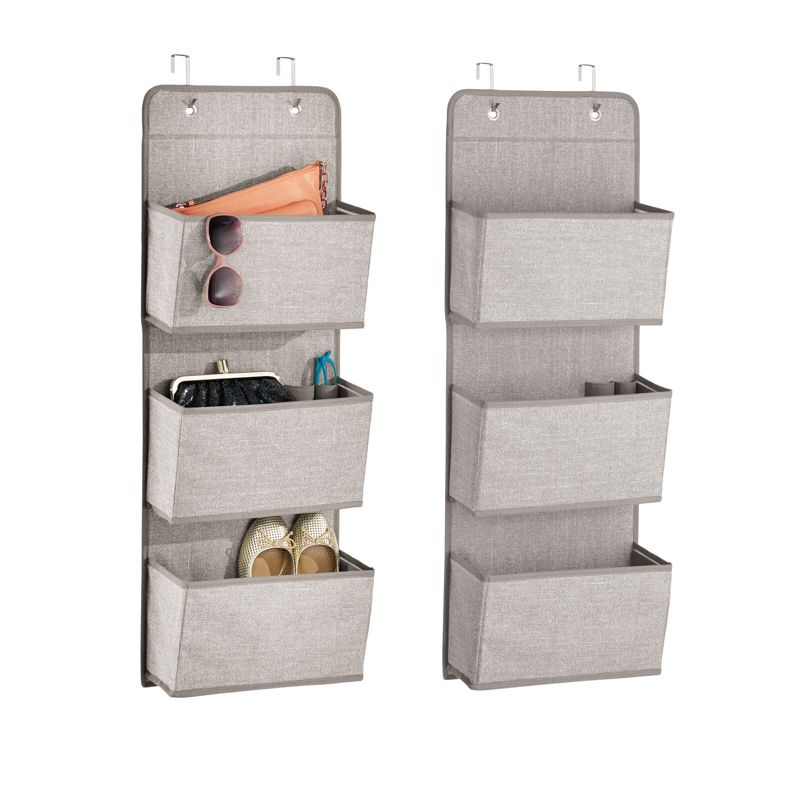 mDesign Fabric Closet Hanging Organizers with 3 Pockets + Hooks, 1 of 9