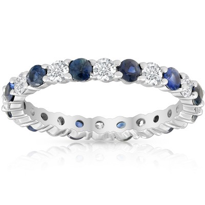 Pompeii3 1 1/2ct Sapphire & Diamond Eternity Wedding Ring 14K White Gold