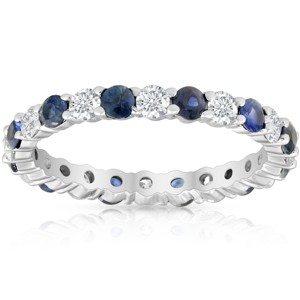 Pompeii3 1 1/2ct Sapphire & Diamond Eternity Wedding Ring 14K White Gold - 1 of 4