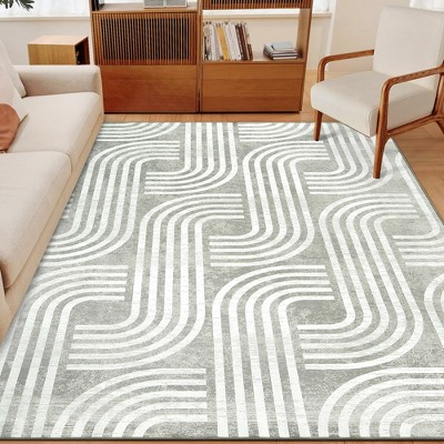 Modern Arch Design Rug, Washable Geometric Lines Pattern Floor Carpet Non Slip Soft Low Pile Accent Rug Versatile Home Floor Mat
