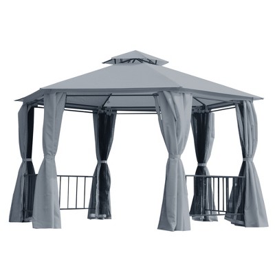 Outsunny 13' x 13' Outdoor Patio Gazebo Canopy Pavilion with Removable Mesh Netting, Curtains, Double Tiered Roof, UV Protection & Large Floor Space