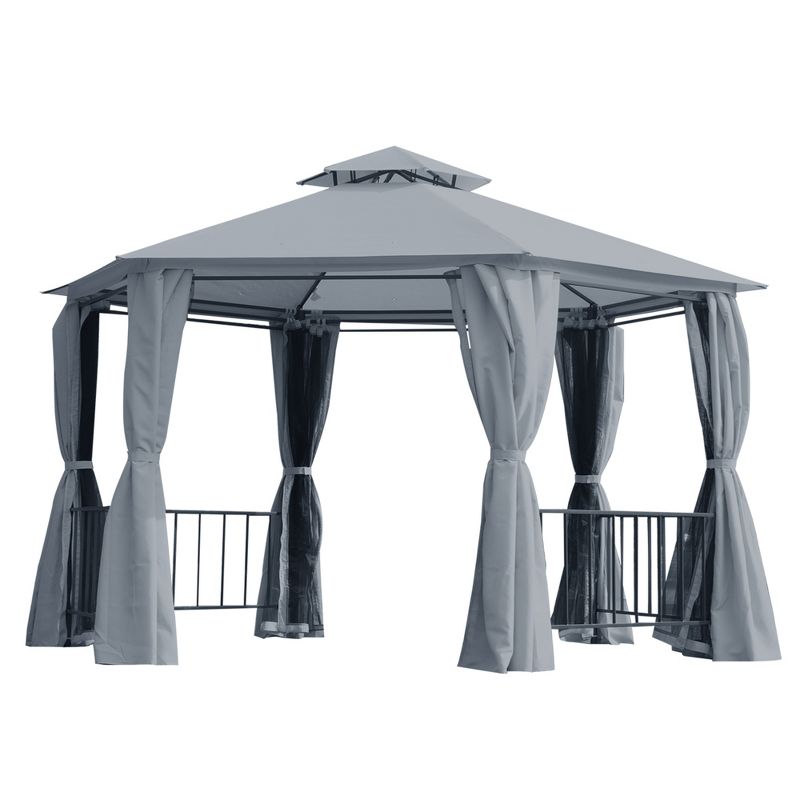 Outsunny 13' x 13' Outdoor Patio Gazebo Canopy Pavilion with Removable Mesh Netting, Curtains, Double Tiered Roof, UV Protection & Large Floor Space, 1 of 7