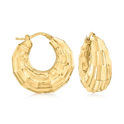 Ross-Simons Italian 14kt Yellow Gold Rectangular Faceted Hoop Earrings