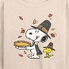 Women's - Peanuts - Snoopy and Woodstock Thanksgiving Pie Lightweight French Terry Wide Neck Long Sleeve Shirt - 2 of 4