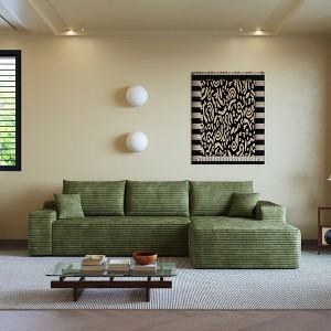 MAYEERTY 135" Cloud Sofa + Ottoman Green - 135" Green + Ottoman, Corduroy, No Assembly, Fits Apartment - 1 of 4