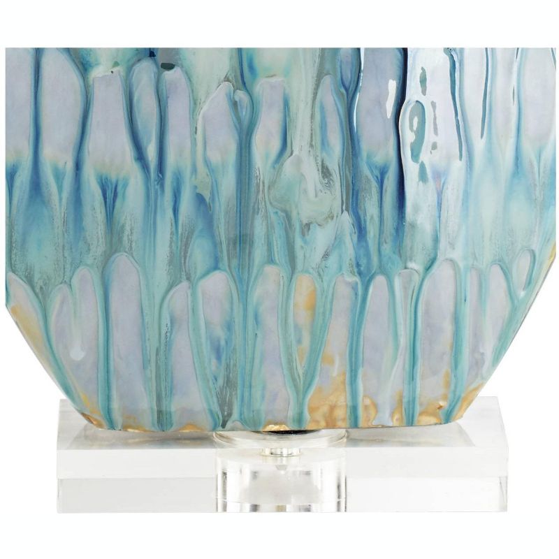 Possini Euro Design Mia Modern Coastal Table Lamp 25" High Blue Glazed Drip Ceramic with Table Top Dimmer Off White Fabric Oval Drum Shade for Bedroom, 5 of 9