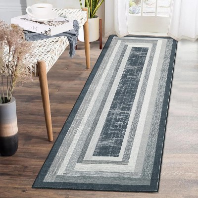 Washable Large Living Room Area Rug, Modern Farmhouse Geometric Low Pile Non-Slip Soft Floor Carpet for Bedroom Nursery