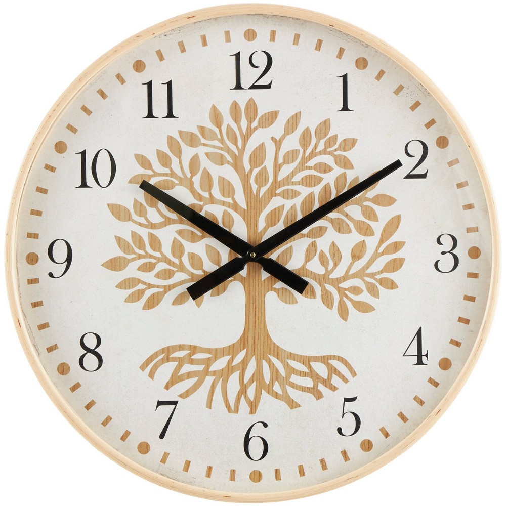 Photos - Wall Clock 24"x24" Wooden Tree  with Cream Backing Brown - Olivia & May