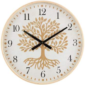 24"x24" Wooden Tree Wall Clock with Cream Backing Brown - Olivia & May
