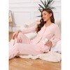 INSPIRE CHIC Women's Pajama Sets Lace Trim Long Sleeve Button Down Sleepwear Elastic Waist Lounge Pant Set with Pockets - 3 of 4