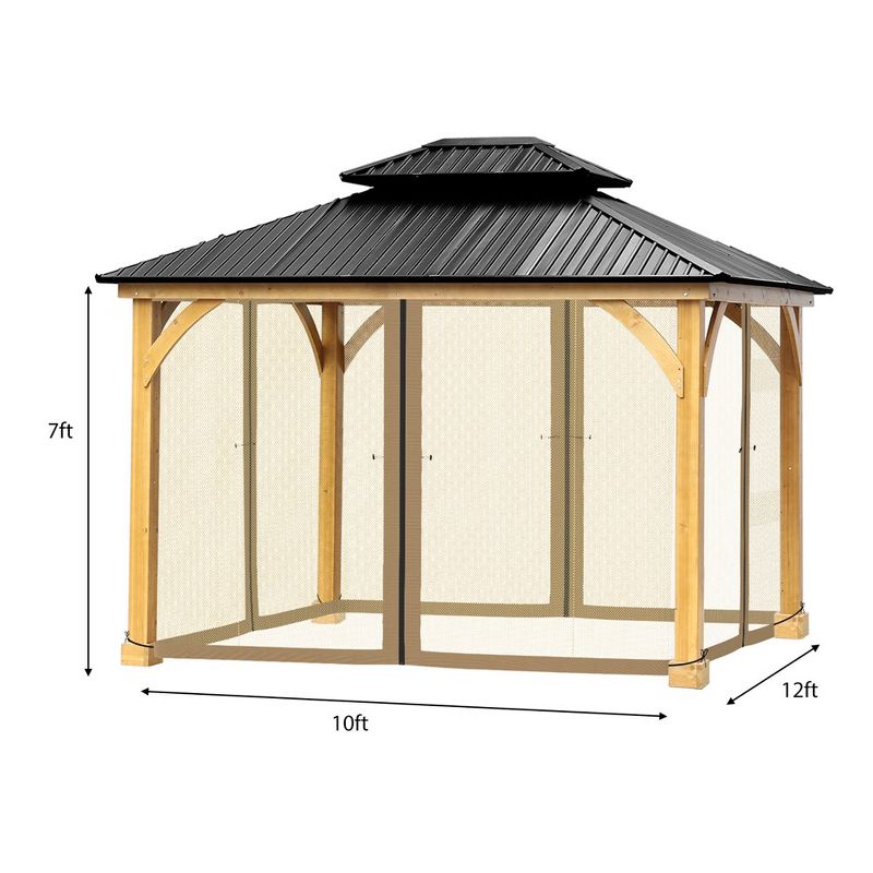 Aoodor Gazebo Netting Black 12' x 10' Polyester Screen Replacement 4 Panel Sidewalls for Patio (Only Netting), 4 of 9
