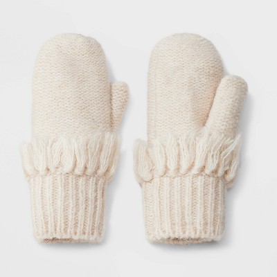 Women's Solid Mittens with Fringe - Universal Thread™
