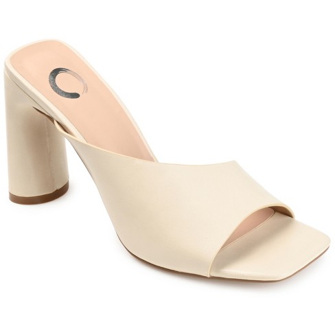 Journee Collection Womens Dola Open Toe High Block Heel Pumps, Off White 8  : Target