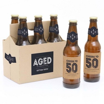 Big Dot of Happiness 50th Milestone Birthday Party Decorations for Men - 6 Beer Bottle Label Stickers and 1 Carrier