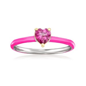 Pure Collection by Ross-Simons 0.50 Carat Pink Topaz Heart Ring With Single Diamond and Pink Enamel in Sterling Silver and 14kt Yellow Gold - 1 of 4