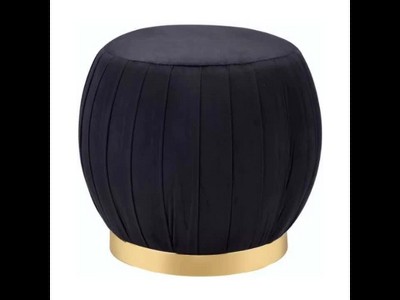 Meelano Luxe Round Black Velvet Ottoman with Gold Cylinder Base