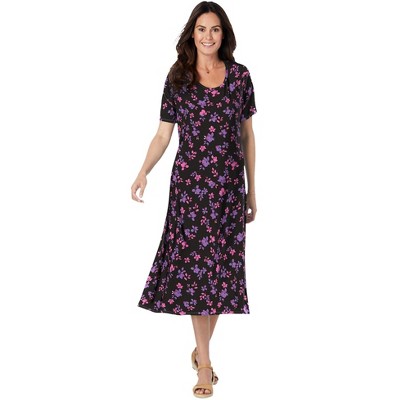 Woman Within Women's Plus Size Short Sleeve Fit & Flare Dress - 38/40,  Black Festive Floral : Target