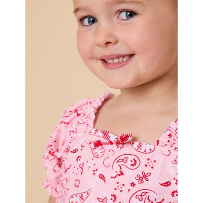 RuffleButts Girls UPF50+ Puff Sleeve Ruffle Tankini 2-Piece Swimsuit - Pink Bandana, 10 — фото 5