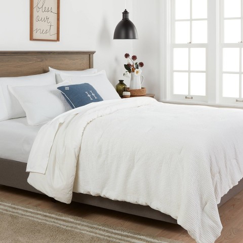 Threshold 3pc King Washed Waffle Weave Comforter and Sham Set White - Threshold™: Quilted Bedding Sets, OEKO-TEX Certified