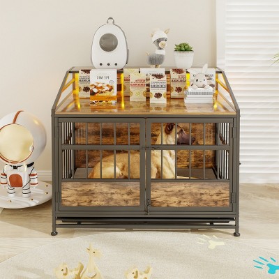 34'' Wooden Dog Crate Furniture with Storage,Indoor Dog Kennel with Pull Out Tray And Raised Base,for Medium AndLarge Dogs–LAOTIES