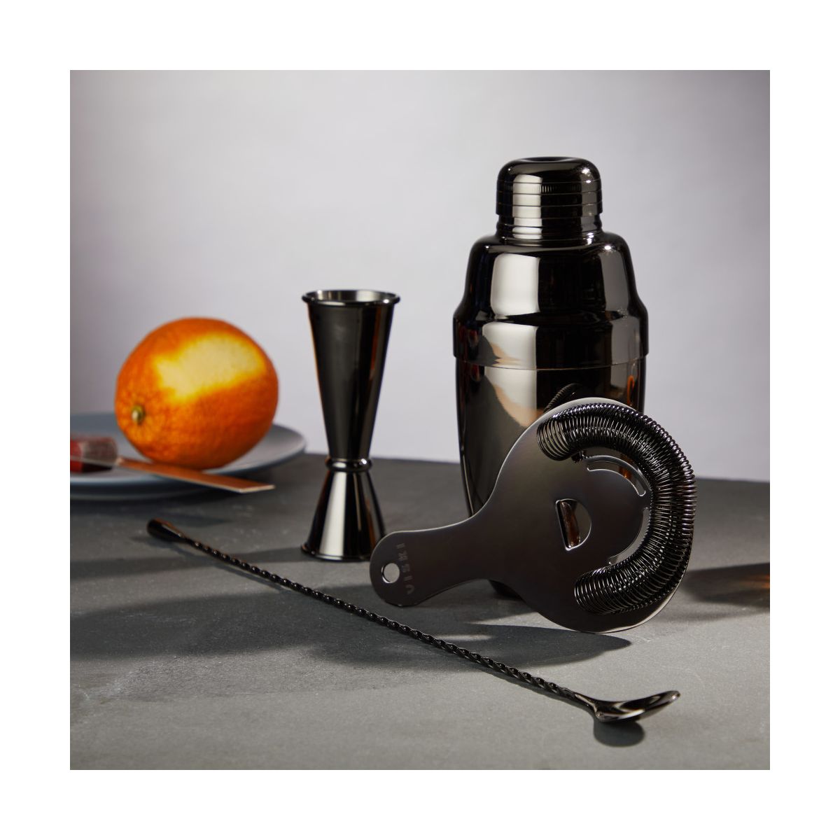 Viski Gunmetal 4-Piece Set Bartender Kit for Coffee & Espresso Cocktails, Cold Brew Drinks, Cocktail Shaker, Strainer, Jigger, Bar Spoon, Black - thumbnail 9