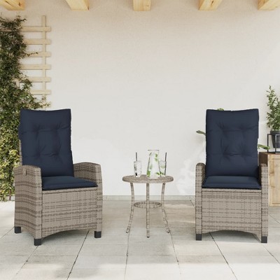 vidaXL Reclining Patio Chairs with Cushions - 2 pcs Set, Gray Poly Rattan, Adjustable Backrest, Weather-Resistant Outdoor Lounge Seating