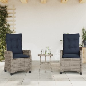 vidaXL Reclining Patio Chairs with Cushions - 2 pcs Set, Gray Poly Rattan, Adjustable Backrest, Weather-Resistant Outdoor Lounge Seating - 1 of 4