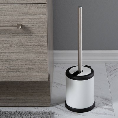 White Stainless Steel Self-Closing Lid Toilet Brush Holder